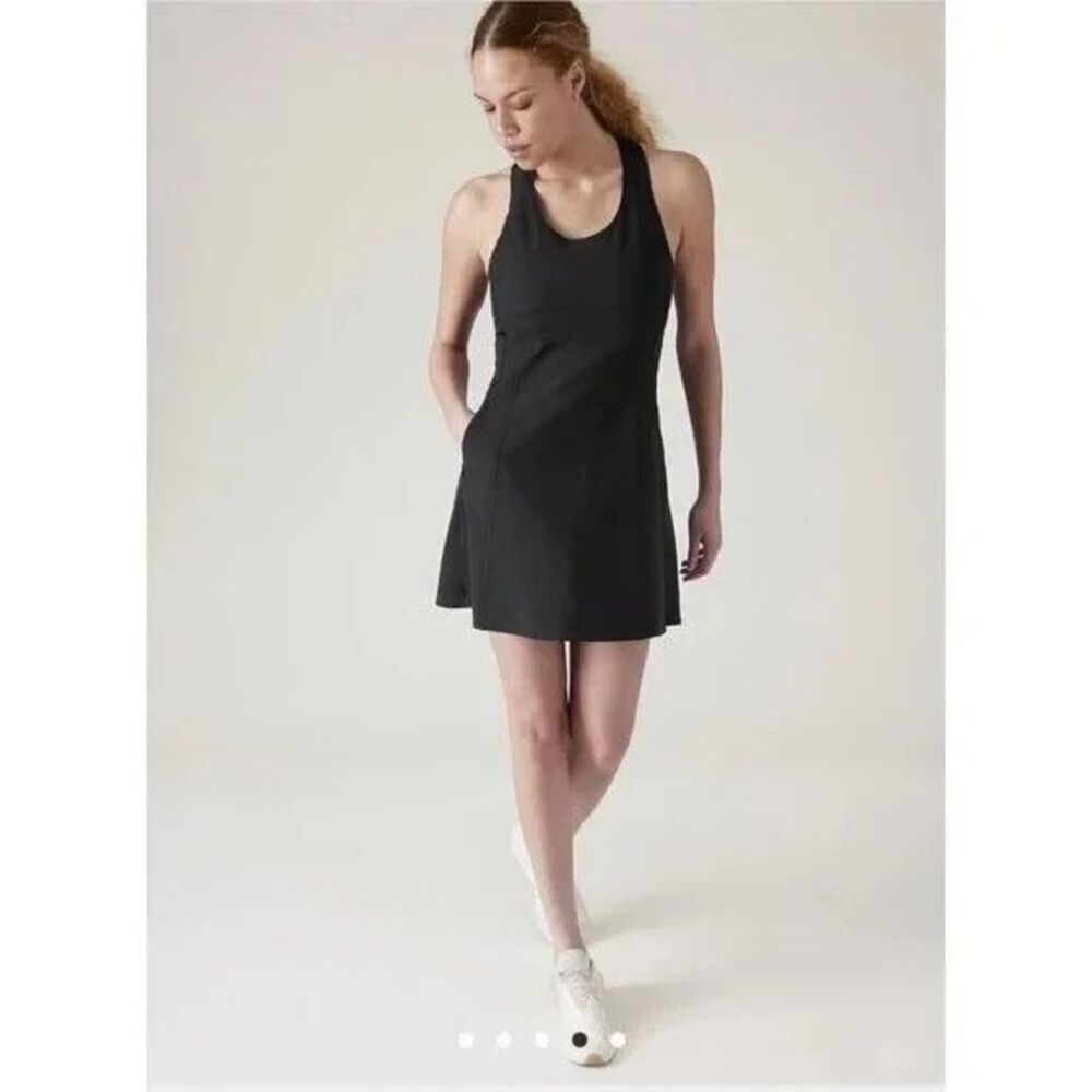 ATHLETA Levitate Dress Women's Size L Black Tennis Racerback Active Pickleball